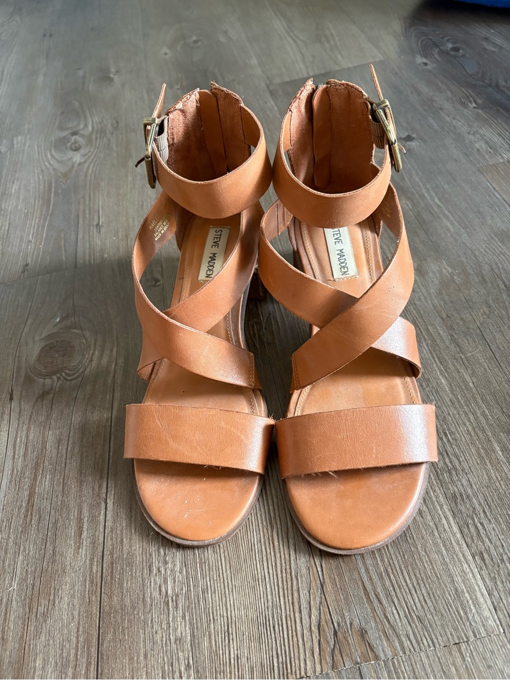 Steve Madden Cognac Tan Strappy Ankle Buckle Sandals
